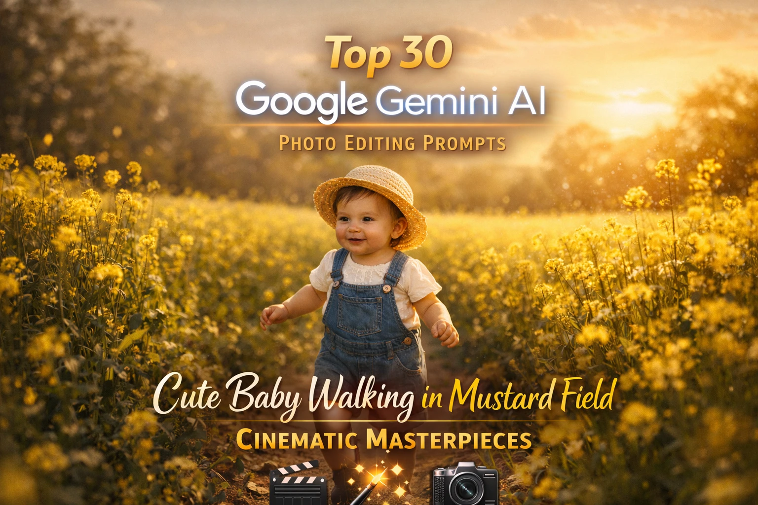 Top 30 Google Gemini AI Prompts for Cute Baby Mustard Field Photos for Cute Baby Walking in Mustard Field Cinematic Masterpieces