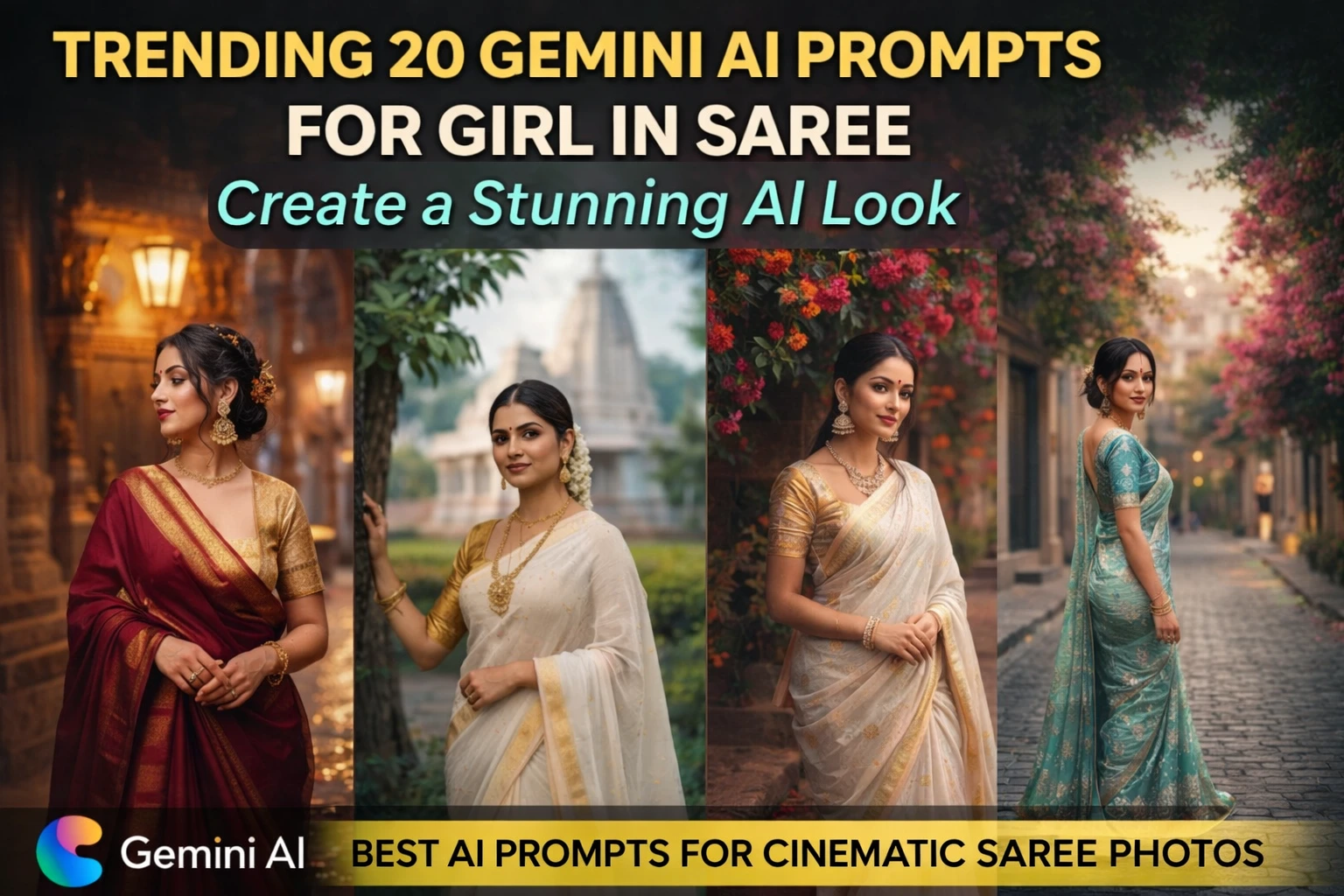 Trending 20 Gemini AI Prompts for Girl in Saree | Stunning AI Look