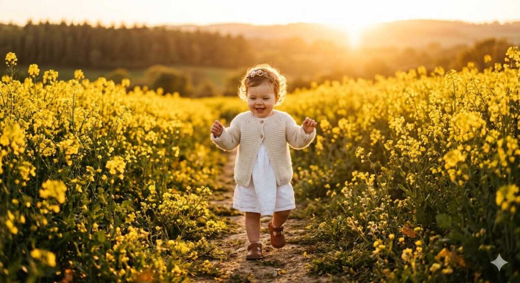 Google Gemini AI Prompts for Cute Baby Mustard Field Photos