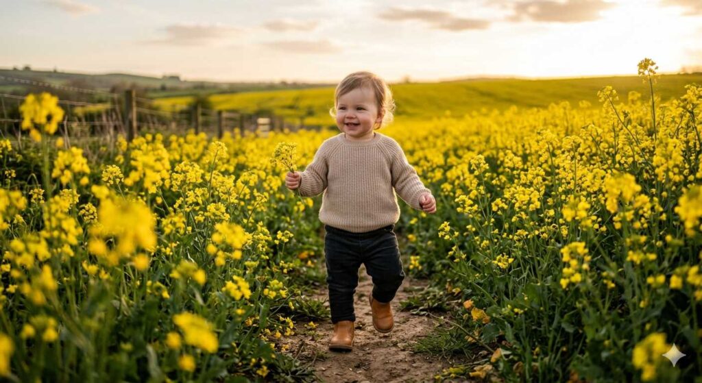 Google Gemini AI Prompts for Cute Baby Mustard Field Photos