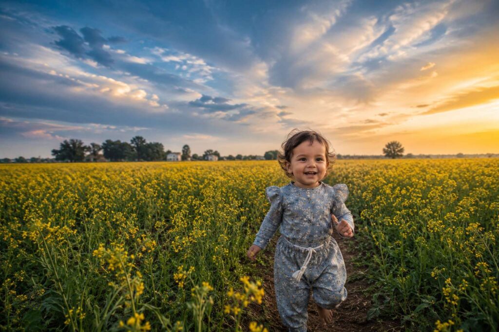 Google Gemini AI Prompts for Cute Baby Mustard Field Photos