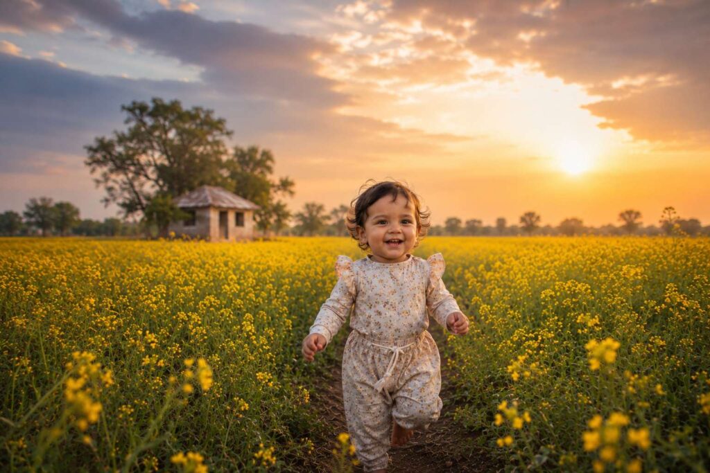 Google Gemini AI Prompts for Cute Baby Mustard Field Photos