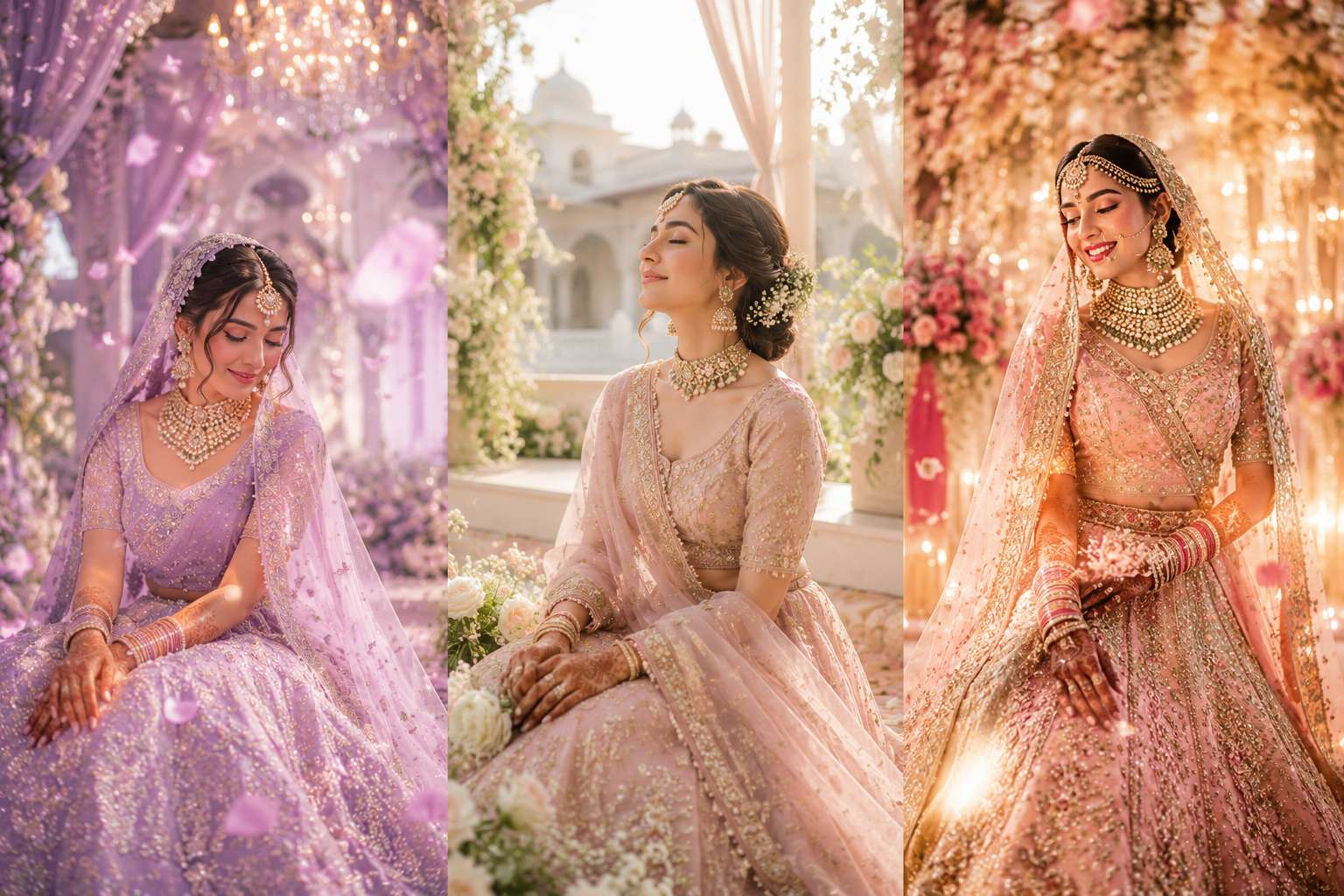 Discover 40+ dreamy pastel wedding & engagement edit prompts featuring soft lavender tones, royal Bollywood aesthetics, and cinematic romantic vibes for stunning AI photo edits.